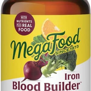 MegaFood Blood Builder Iron Supplement Clinically Shown to Increase Iron Levels Without Side Effects, Vegan Supplement for Women with Vitamin C, Vitamin B12 & Folic Acid, 30 Tablets
