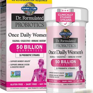Garden of Life Once Daily Dr. Formulated Probiotics for Women 50 Billion CFU 16 Probiotic Strains with Organic Prebiotics for Digestive, Vaginal & Immune Health, Dairy Free, Shelf Stable 30 Capsules