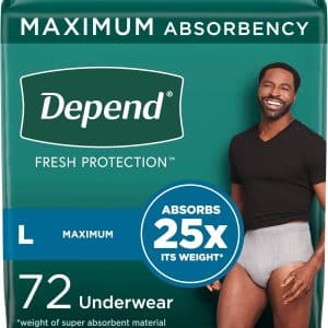 Depend Fresh Protection Adult Incontinence Underwear for Men, Disposable, Maximum, Large, Grey, 72 Count (2 Packs of 36), Packaging May Vary